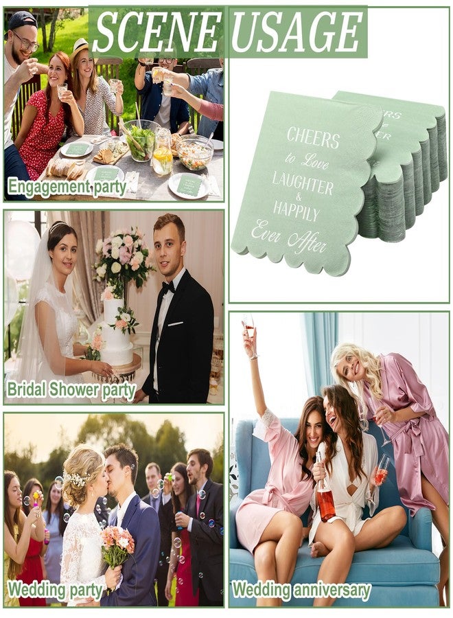 ReliThick 100 Pcs Sage Green Wedding Cocktail Napkins 5 x 5 Inch Bridal Shower Paper Personalized Napkins for Engagement Scalloped Disposable Hand Towels for Wedding Birthday Party Decoration - Image 5